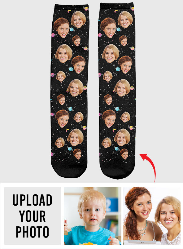 Chaussettes personnalisées pour meilleure amie - Visage personnalisé Galaxy