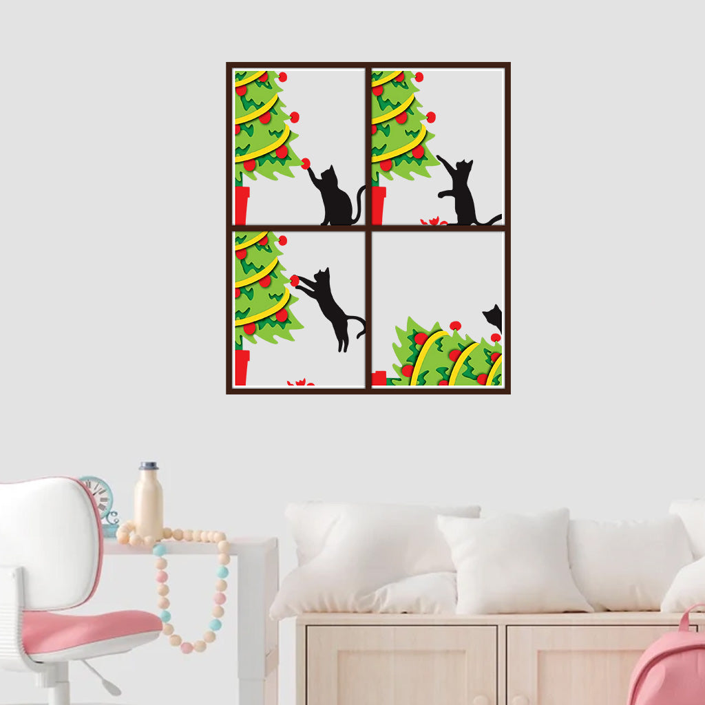 Chat renversant le sapin de Noël - Autocollant personnalisé chat noir