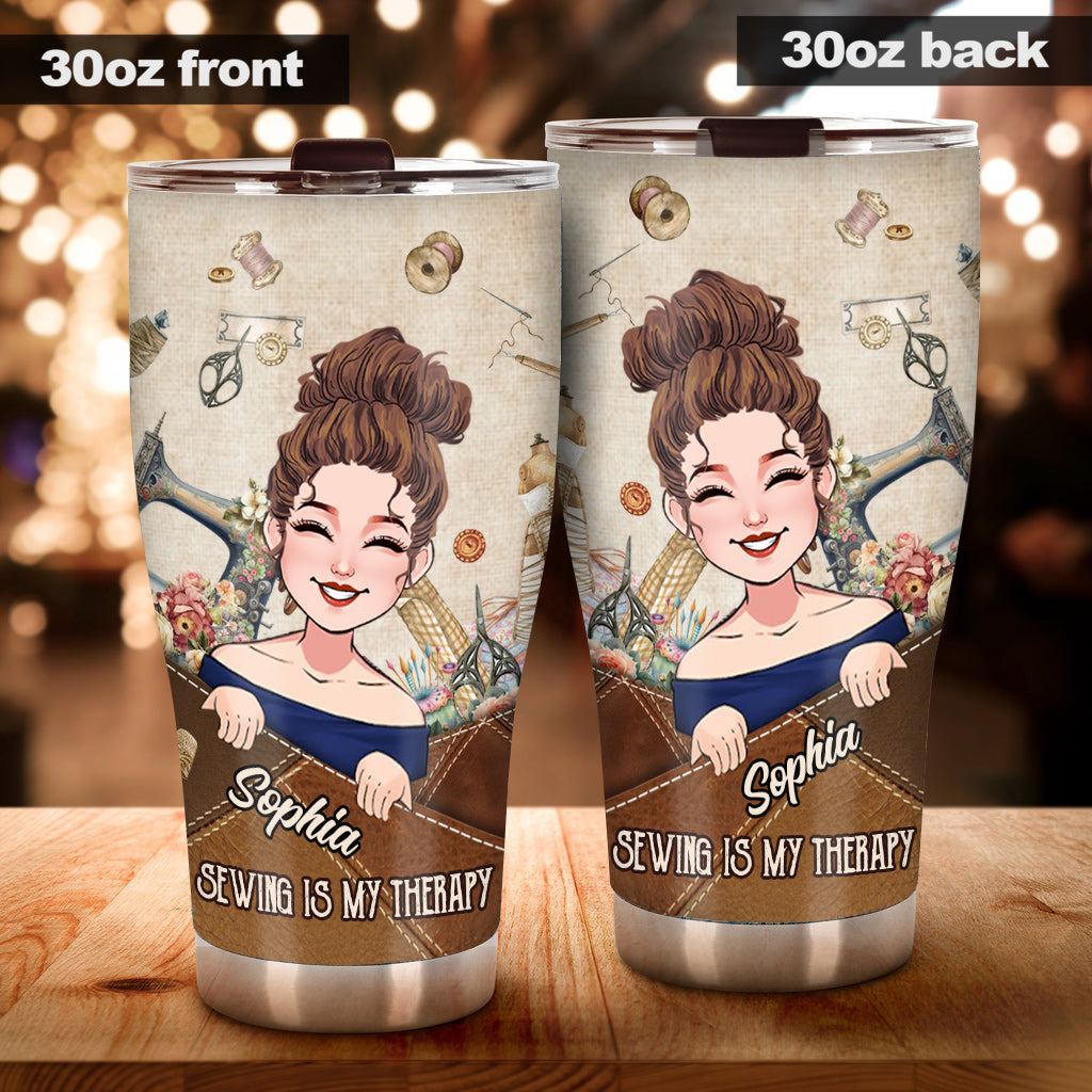 Sewing Is My Therapy - Personalized Sewing Tumbler