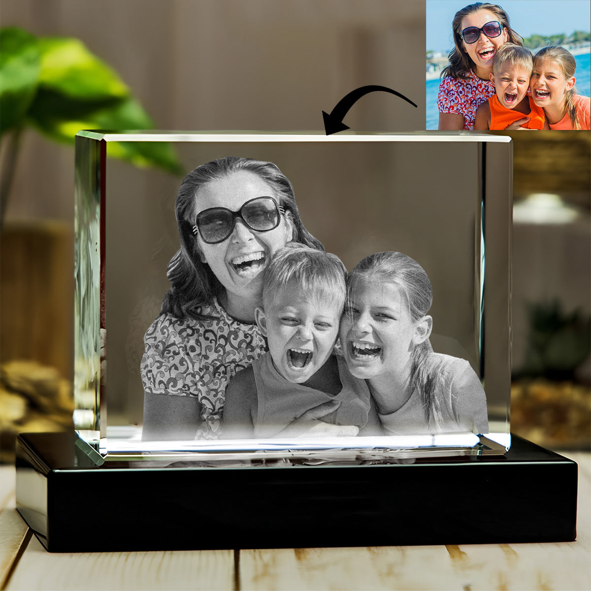 Lampe en cristal 3D cubique gravée au laser avec photo personnalisée - Lampe personnalisée pour maman