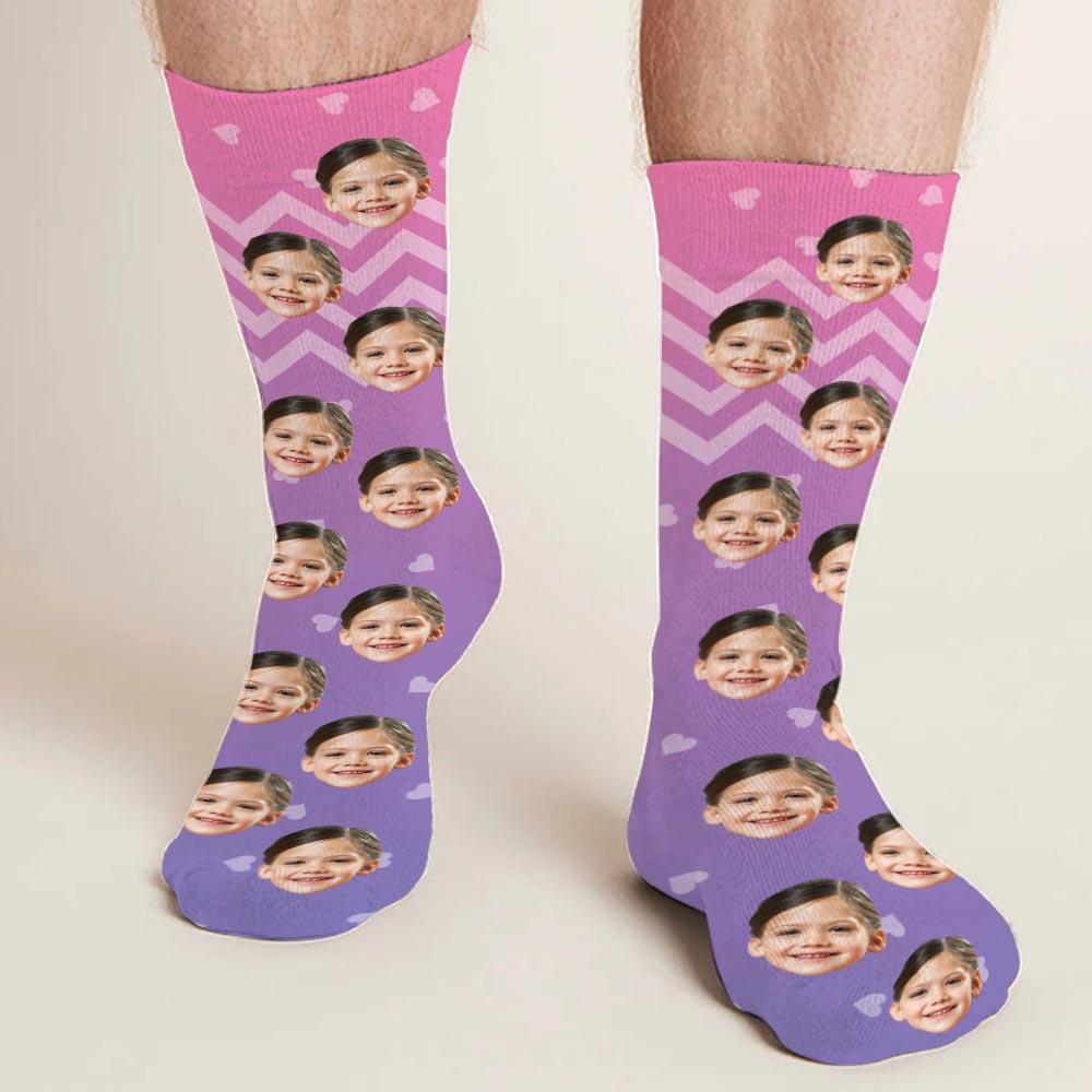 Custom Face Purple Pattern - Personalized Daughter Socks