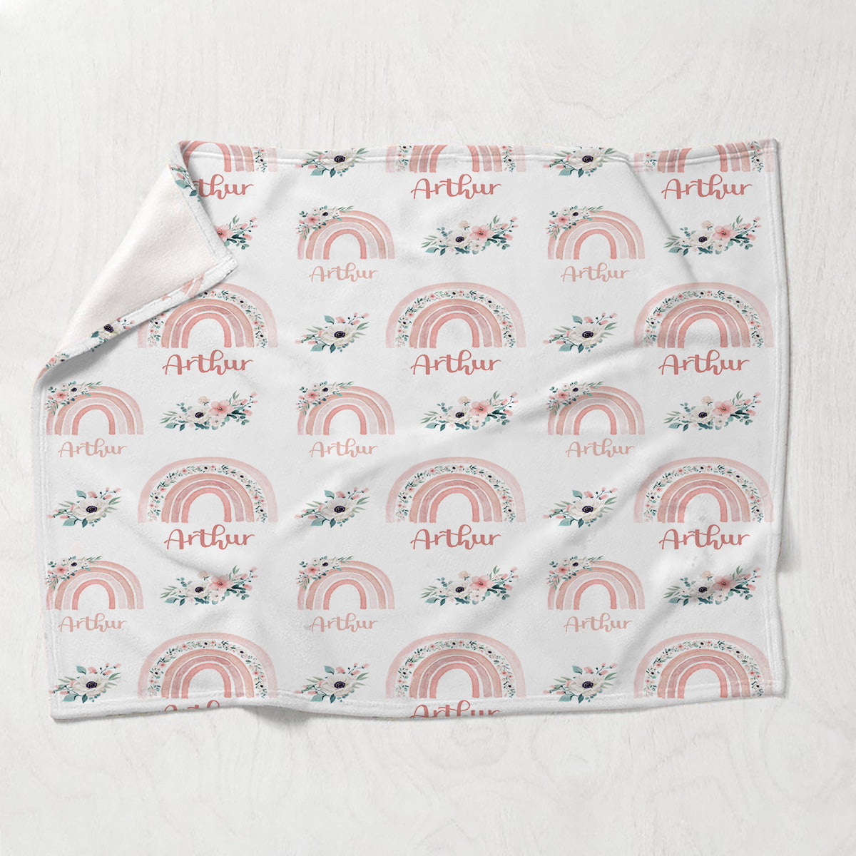 Couverture personnalisée rétro arc-en-ciel avec nom pour petit-fils