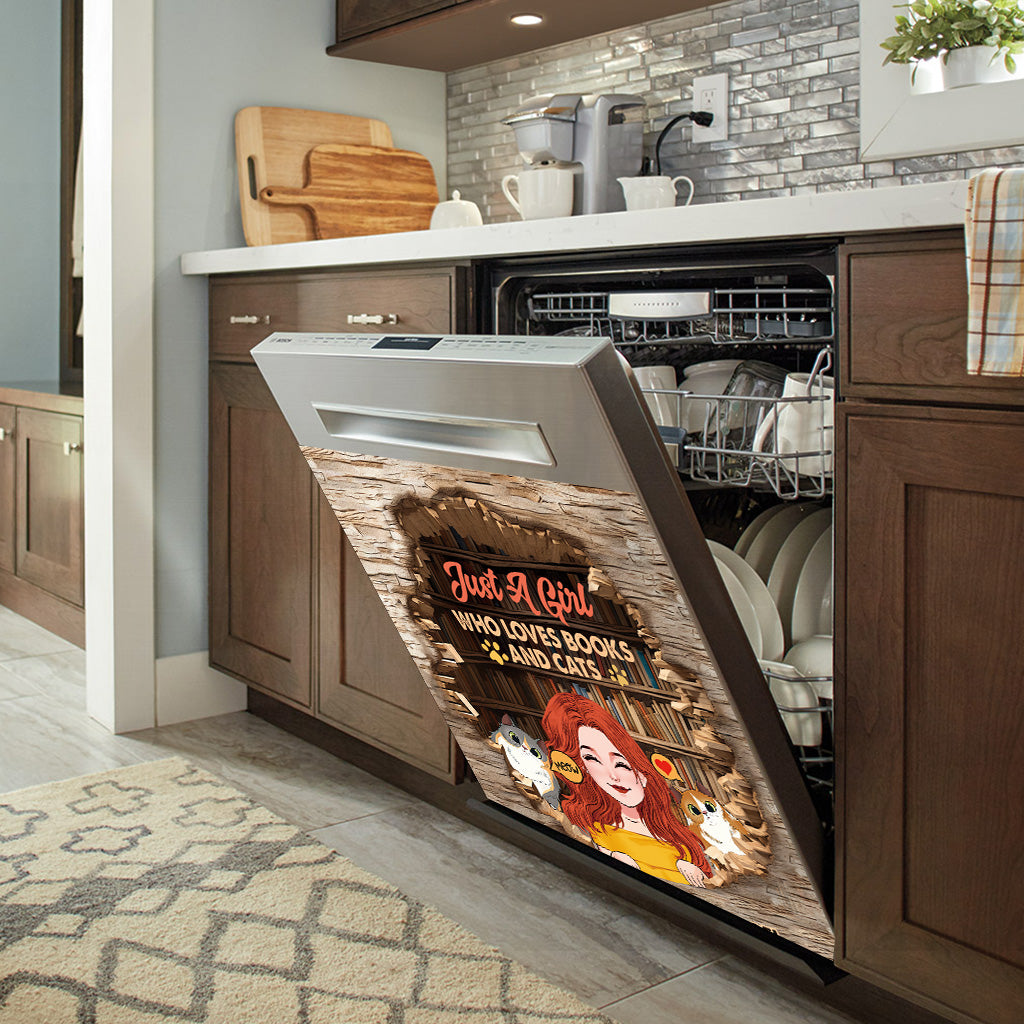 J'adore les livres et les chats - Housse de lave-vaisselle personnalisée en forme de livre