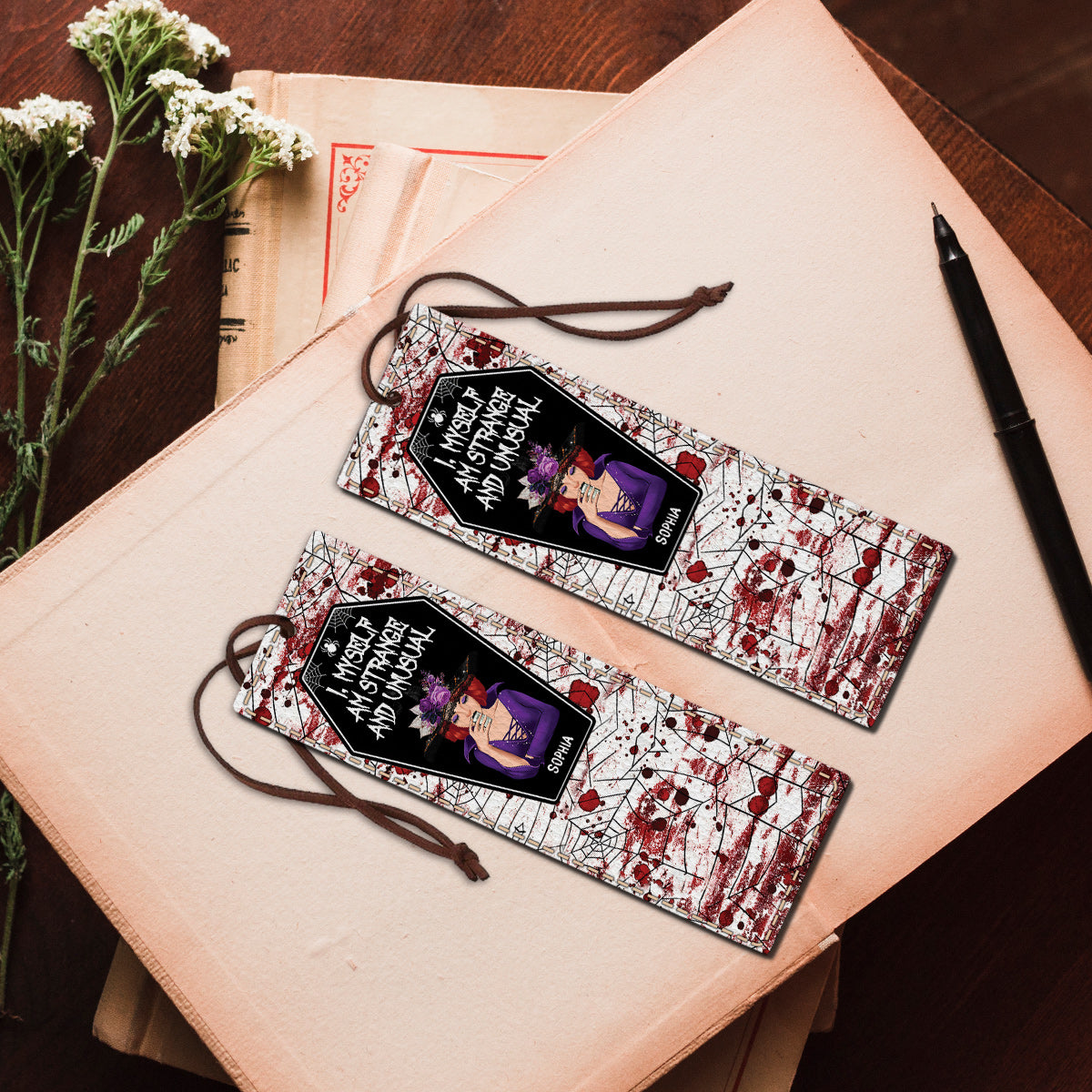 I Myself Am Strange and Unusual - Personalized Witch Leather Bookmark