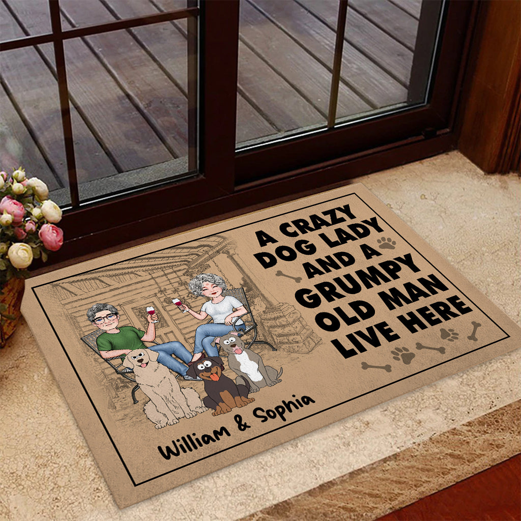 A Crazy Dog Lady And A Grumpy Old Man - Personalized Dog Doormat