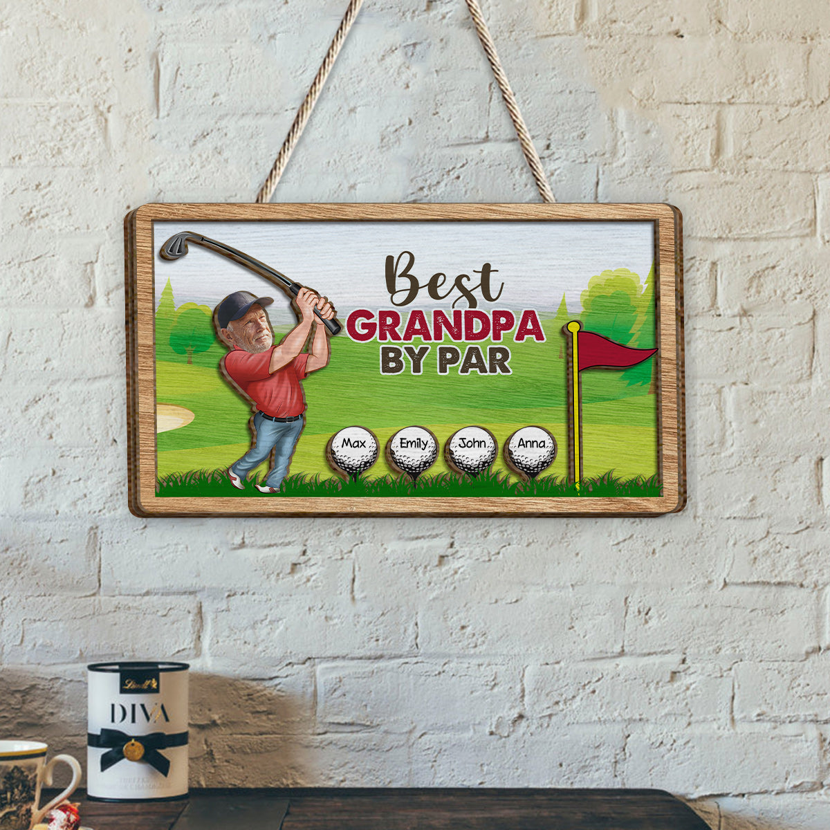 Meilleur grand-père selon le par - Plaque de bois personnalisée à 2 couches sur le thème du golf