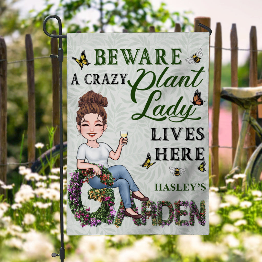 Drapeau de jardin personnalisé « Folle de plantes »