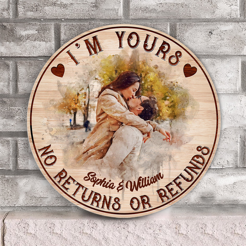 Je suis à toi - Panneau rond en bois personnalisé pour couple