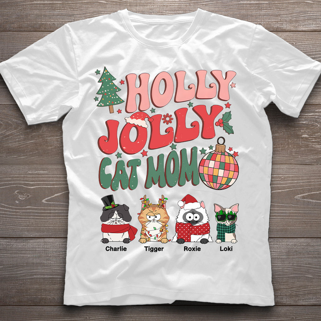 Holly Jolly Cat Mom/Dog Mom - Personalized Cat T-shirt And Hoodie