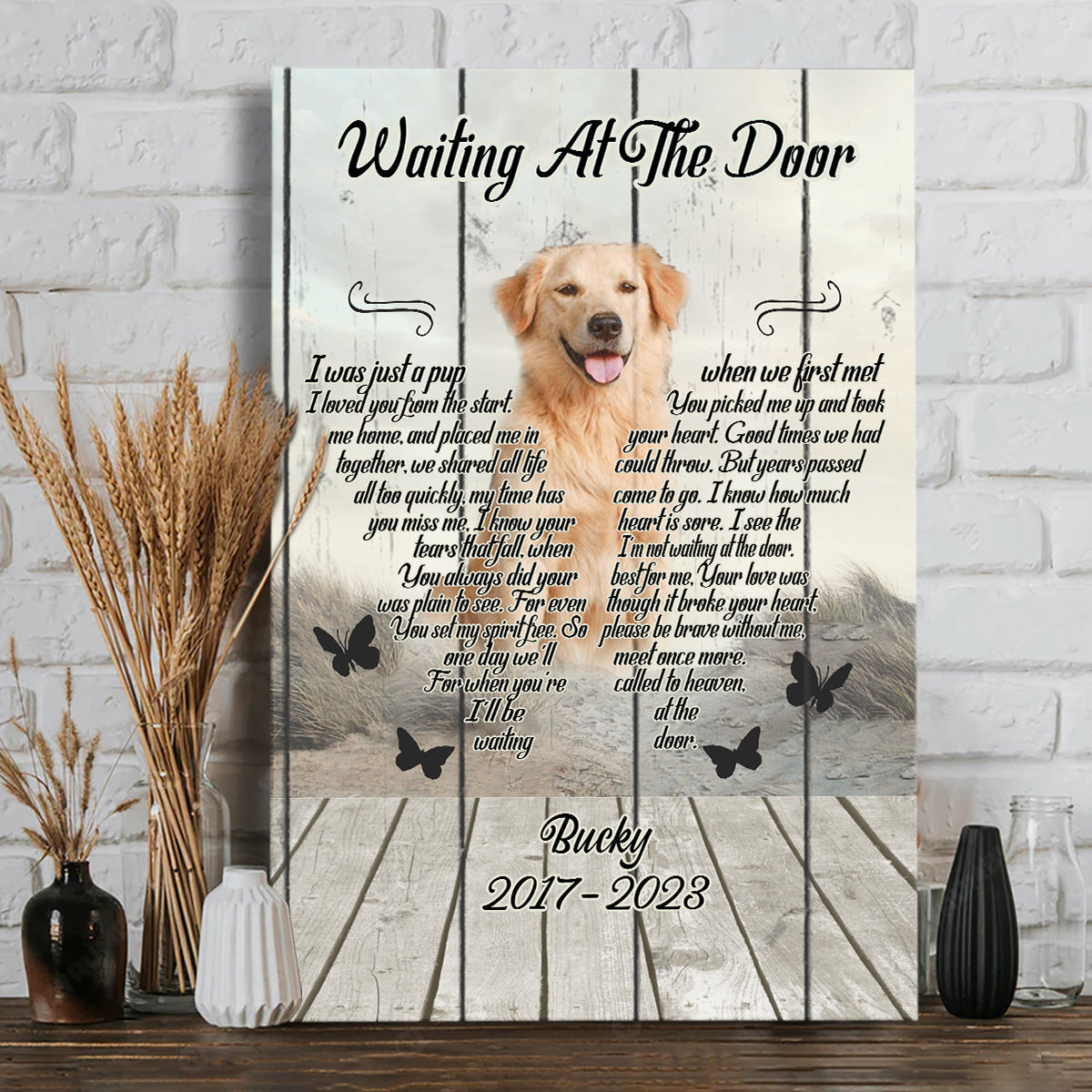 Attendre à la porte - Toile et affiche personnalisées pour chien