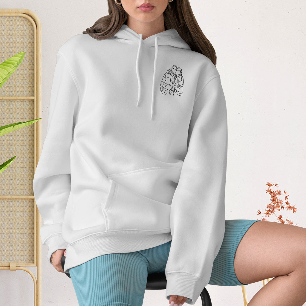 Sweat à capuche brodé personnalisé pour frères et sœurs - Illustration au trait -