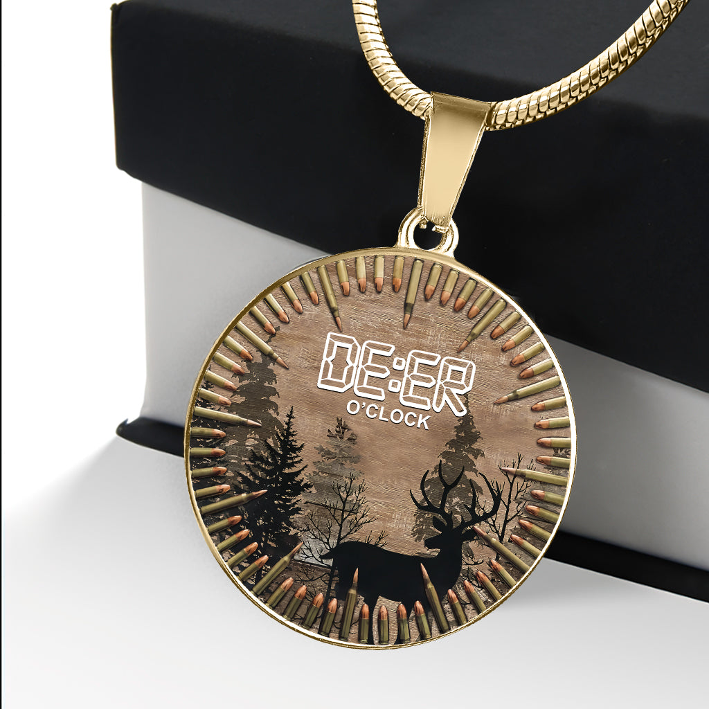 Collier pendentif rond Deer O'Clock - Chasse