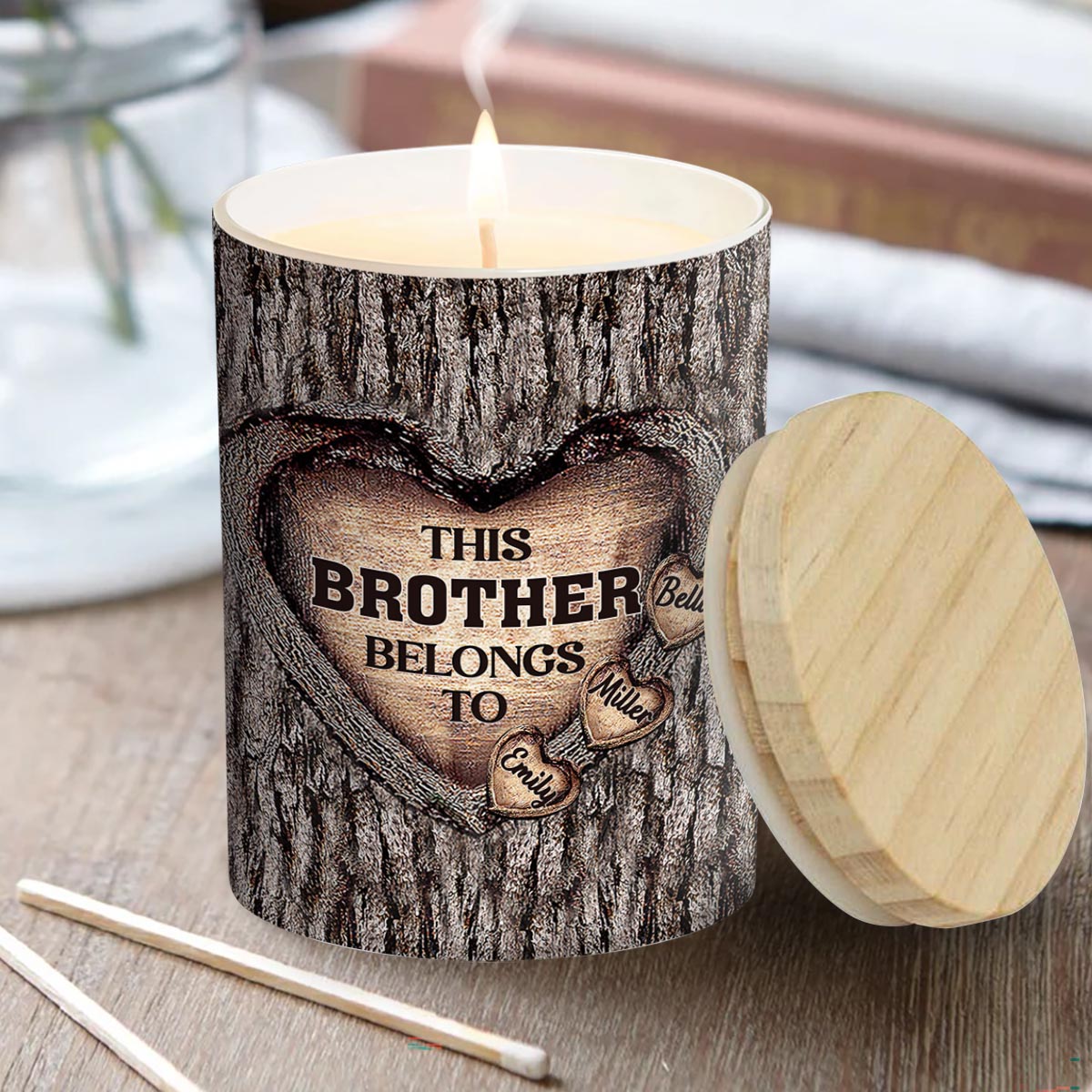 Cœur de papa - Cadeau pour papa, grand-mère, grand-père, maman, oncle, tante, frère, sœur - Bougie personnalisée avec couvercle en bois