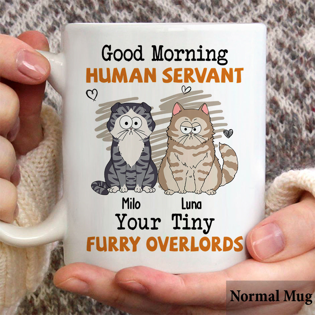 Mug chat personnalisé « Bonjour serviteur humain »