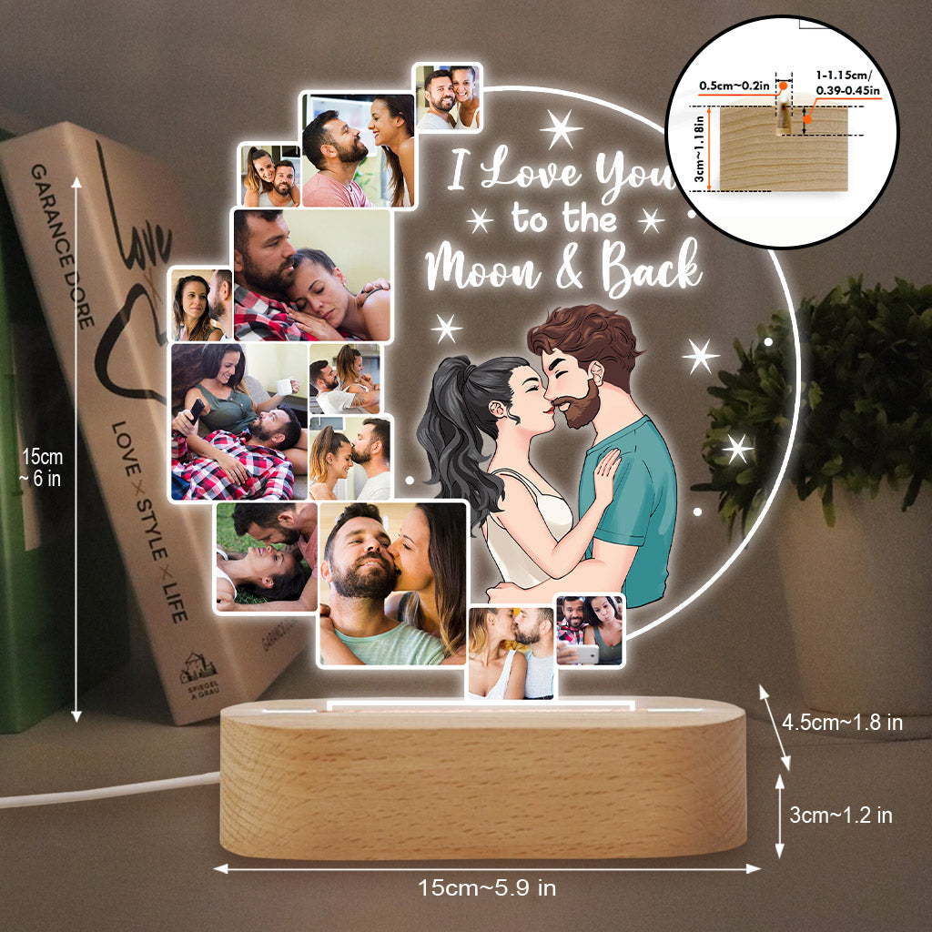 Je t'aime jusqu'à la lune et retour - Socle lumineux personnalisé pour couple - Plaque lumineuse en forme de couple
