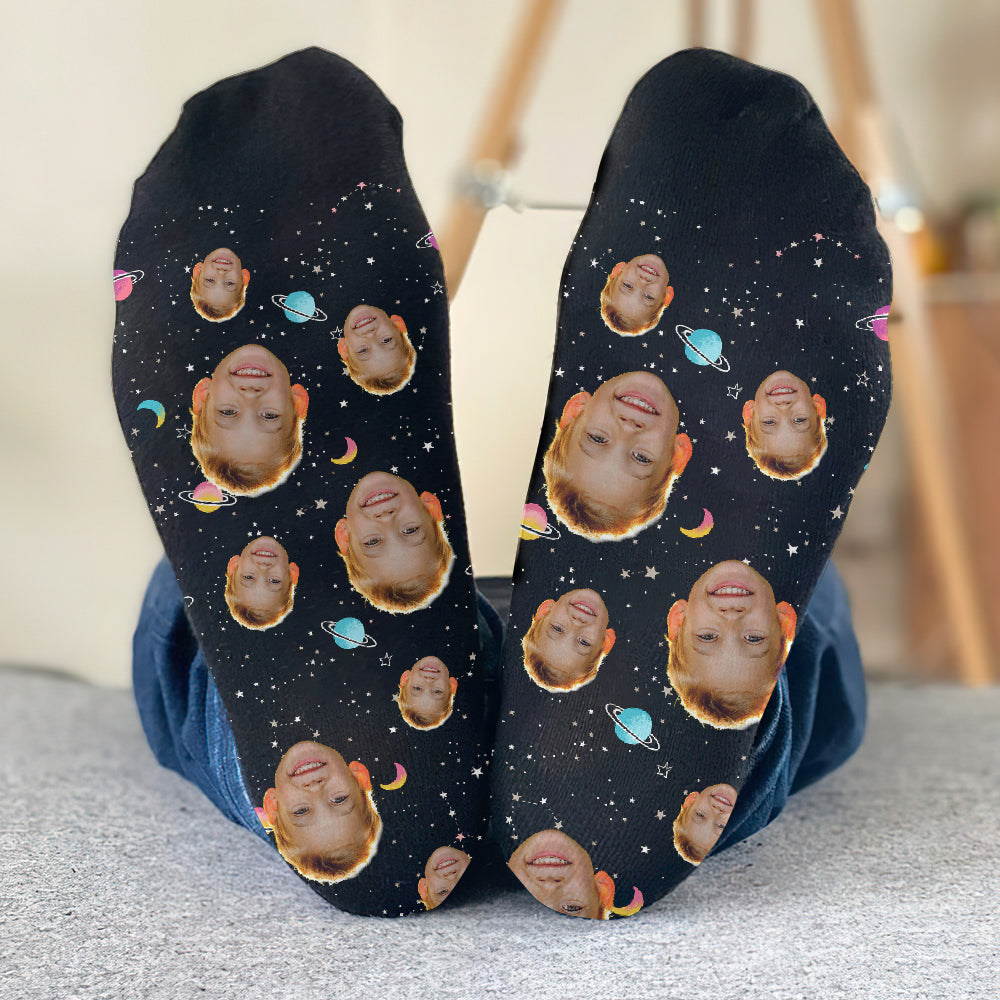 Chaussettes personnalisées pour petit-fils - Visage personnalisé Galaxy