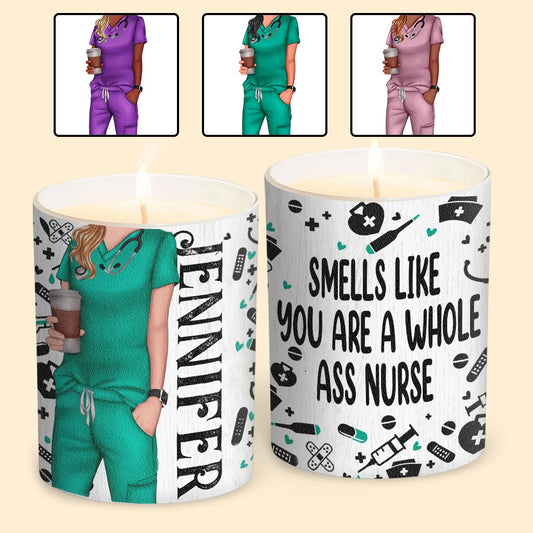 Une bougie personnalisée pour infirmière avec couvercle en bois, qui sent bon comme si vous étiez une vraie infirmière