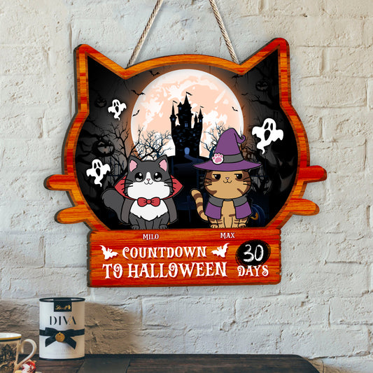 Countdown To Halloween - Personalized Cat Wood Sign