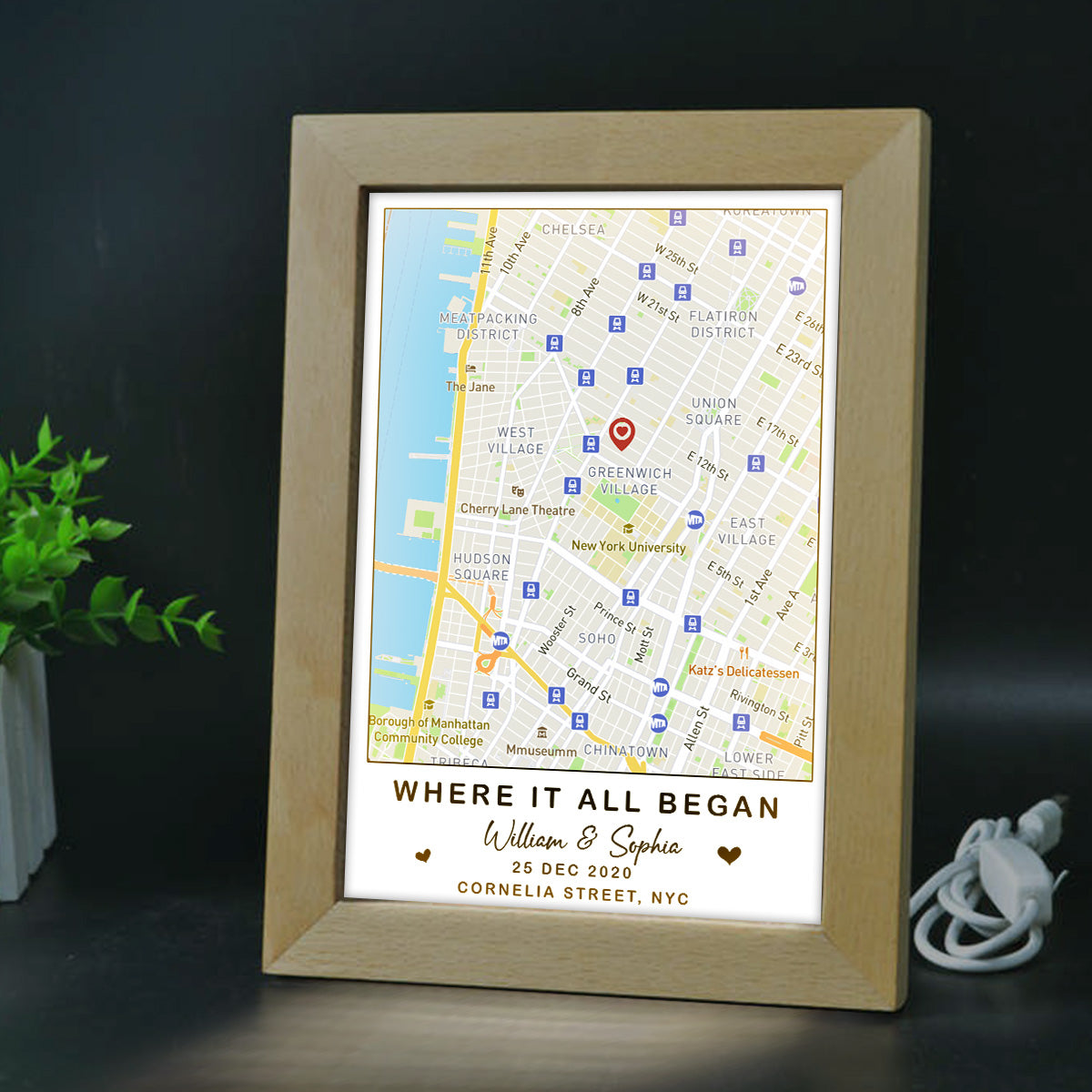 Là où tout a commencé - Cadre photo lumineux personnalisé pour couple