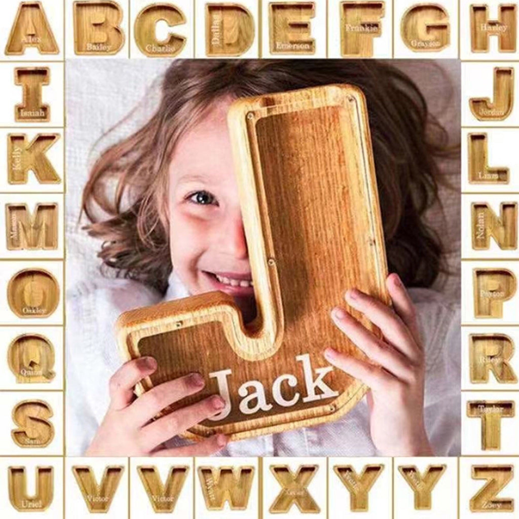 Tirelire en bois personnalisée pour enfant - Tirelire en forme de lettre