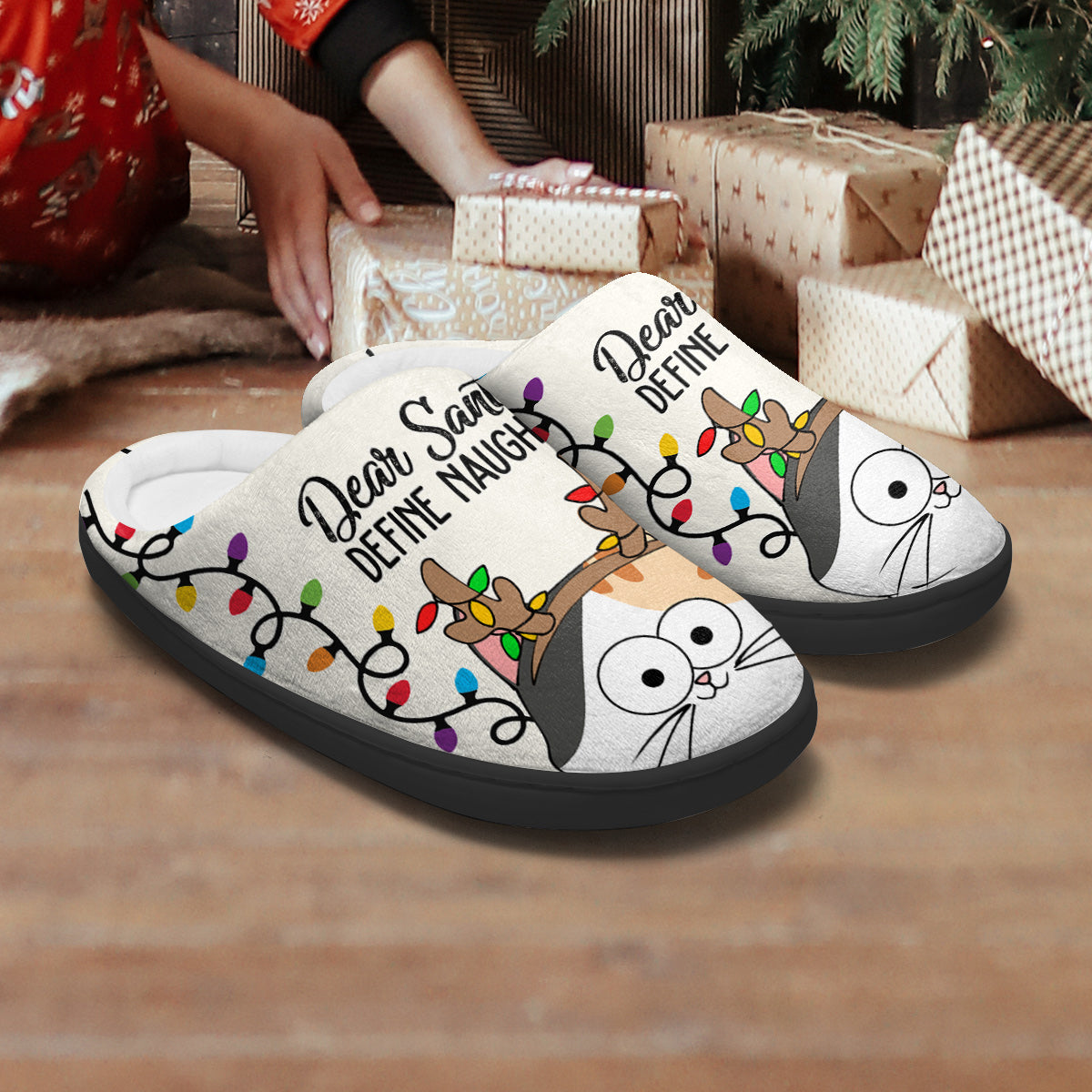 Cher Père Noël, définis ce que signifie « méchant » - Pantoufles chat personnalisées