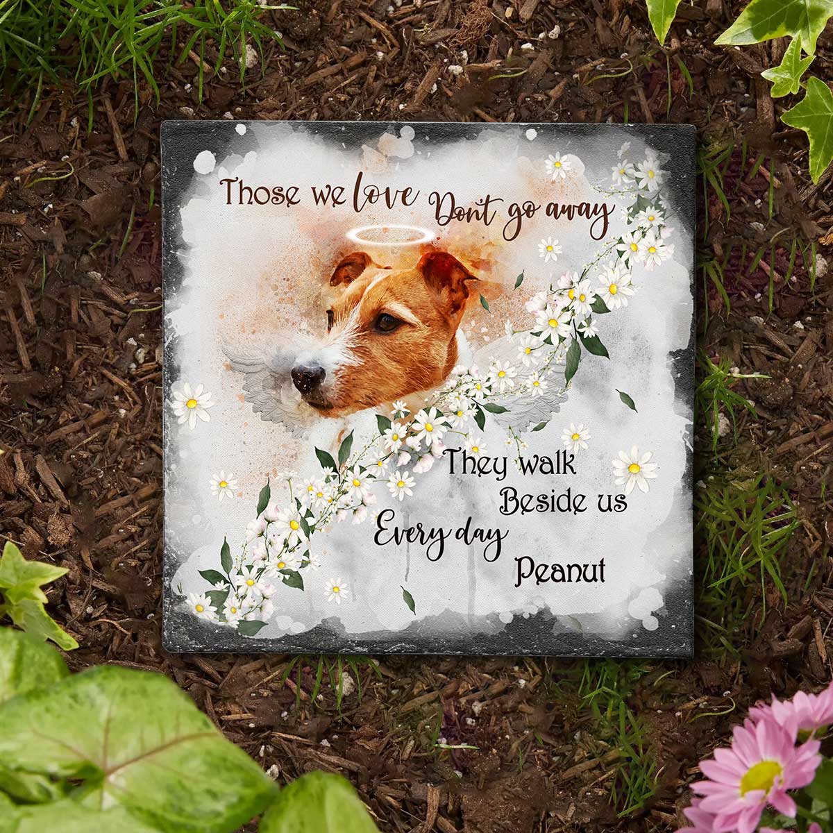 Ceux qu'on aime ne nous quittent jamais - Pierre carrée personnalisée pour chien