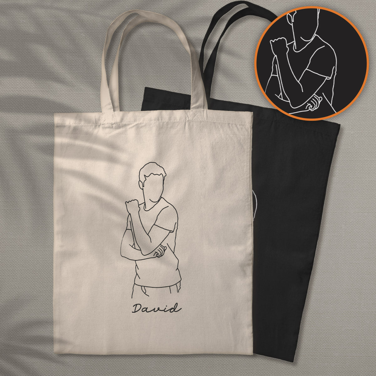 Sac fourre-tout brodé personnalisé avec photo au trait - Sac fourre-tout brodé personnalisé pour fils