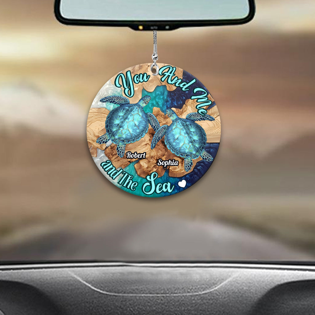 Toi, moi et la mer - Ornement de voiture tortue personnalisé