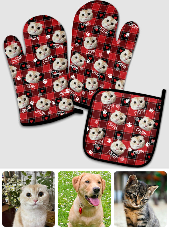 Couverture photo personnalisée pour animaux de compagnie - Cadeau idéal pour les amoureux des chats et des chiens - Ensemble de gants de cuisine et maniques personnalisés