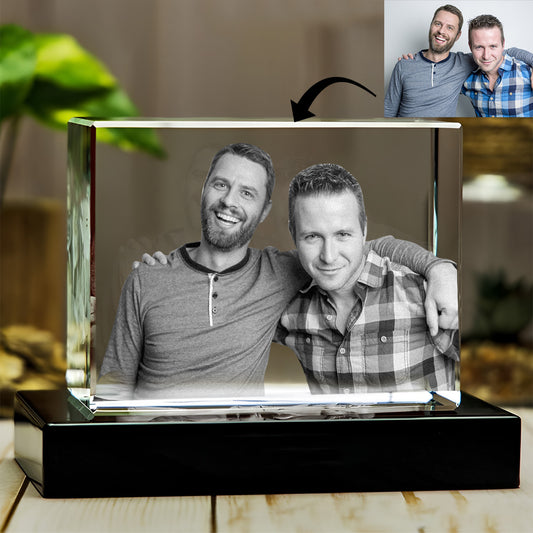 Custom Photo - Personalized Son Laser Engraving 3D Cuboid Shaped Crystal Lamp