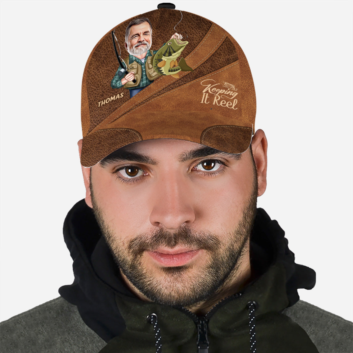 Casquette de pêche classique personnalisée avec photo et motif humoristique « Keeping It Reel »