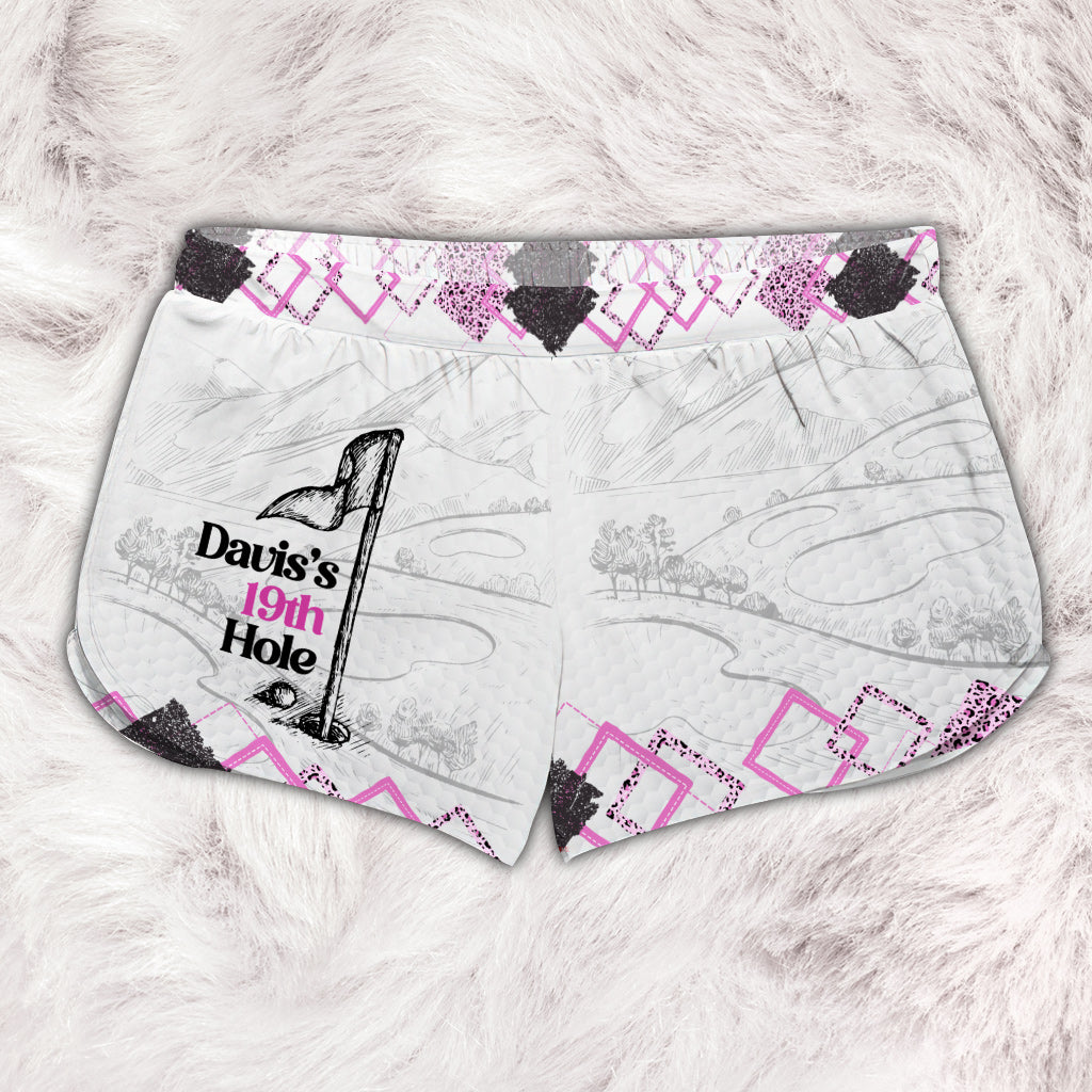 Short de golf personnalisé pour femme « 19e trou » avec nom personnalisé