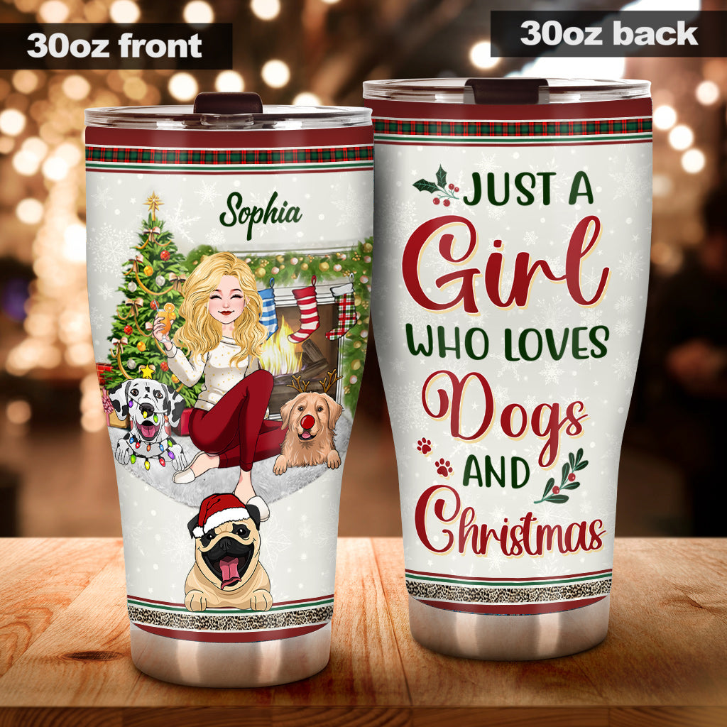 Une fille qui aime les chiens et Noël - Gobelet isotherme personnalisé pour chiens