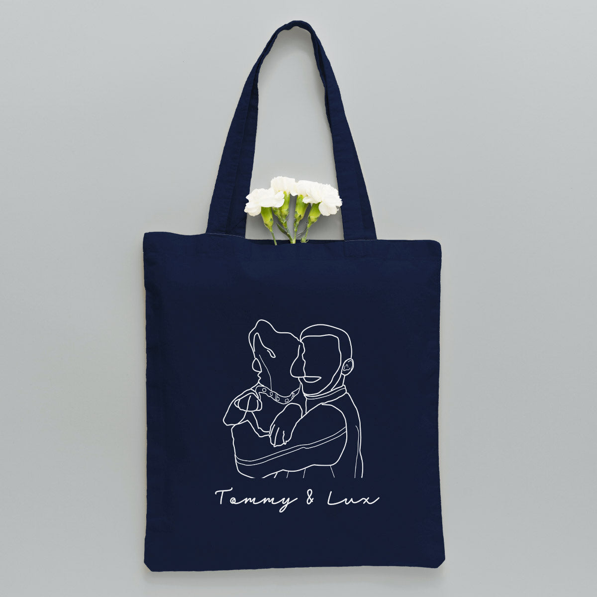 Sac fourre-tout brodé personnalisé avec photo au trait - Sac fourre-tout brodé pour chien