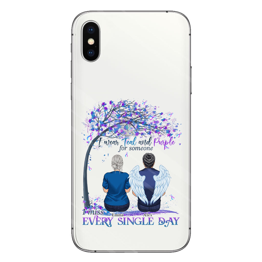 Je porte du turquoise et du violet - Coque de téléphone transparente personnalisée pour la prévention du suicide