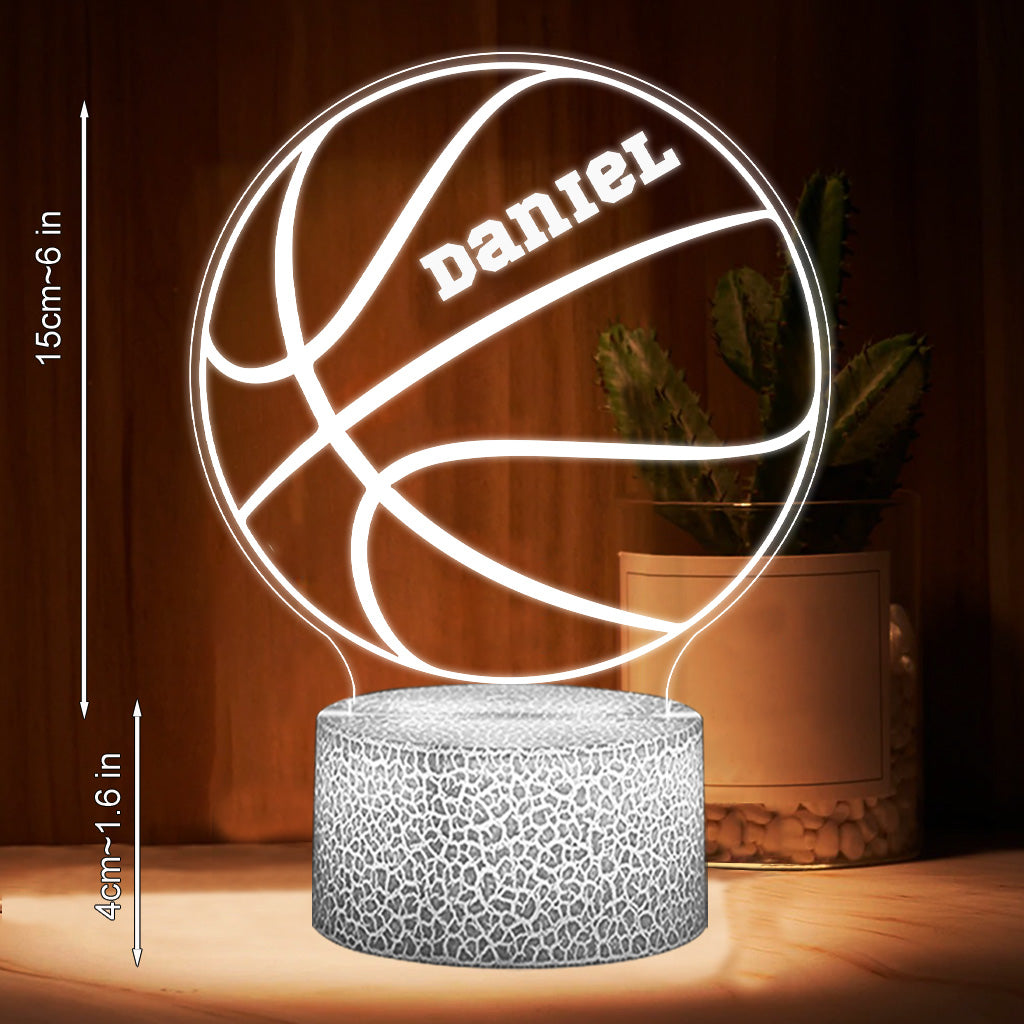 J'adore le basket ! - Plaque lumineuse personnalisée en forme de ballon de basket