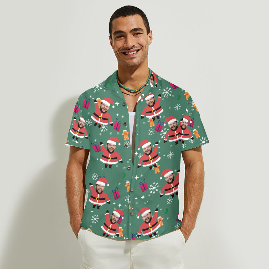 Chemise hawaïenne personnalisée avec un Père Noël à visage personnalisé