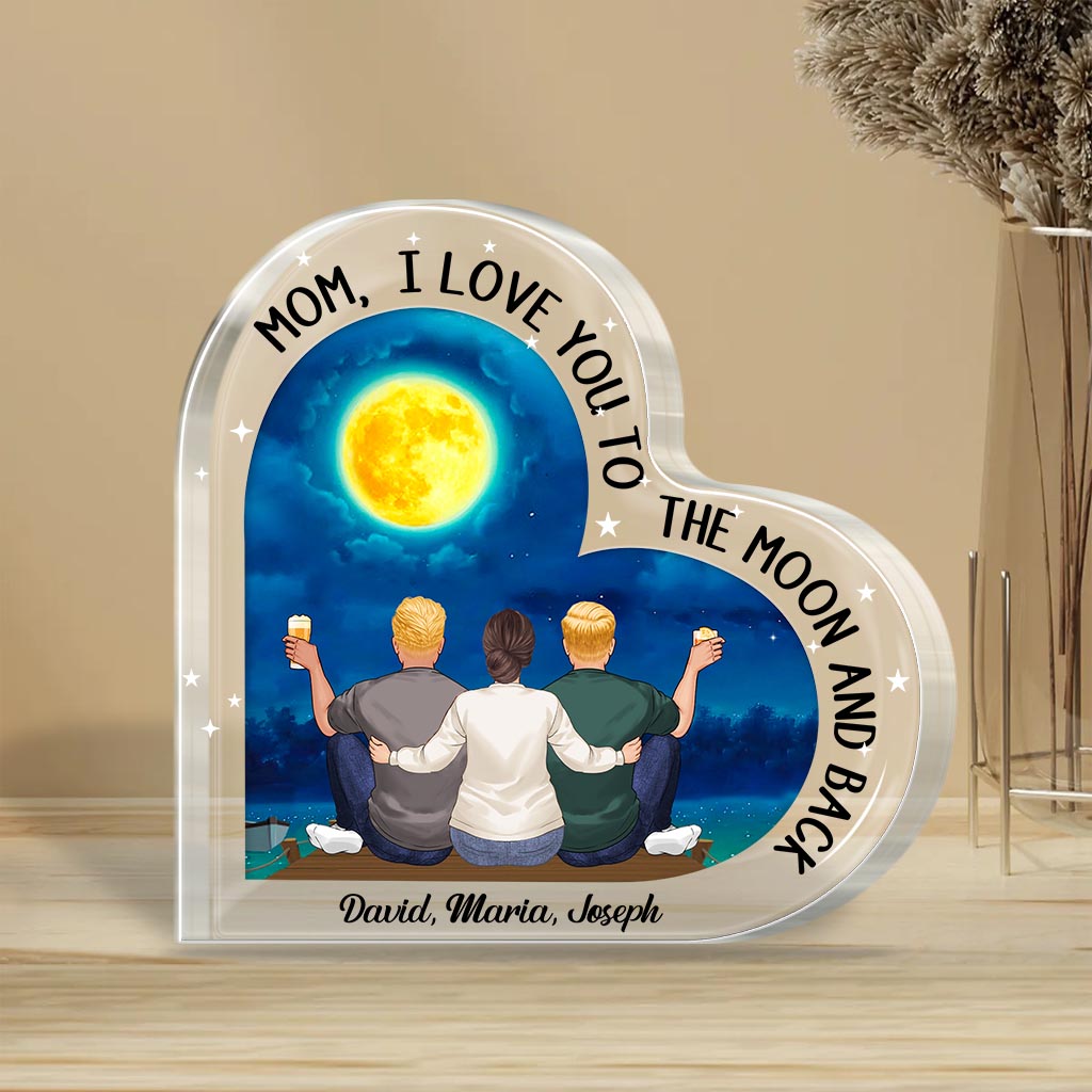 Moon And Back - Gift for mom, grandma - Personalized Custom Shaped Acrylic Plaque