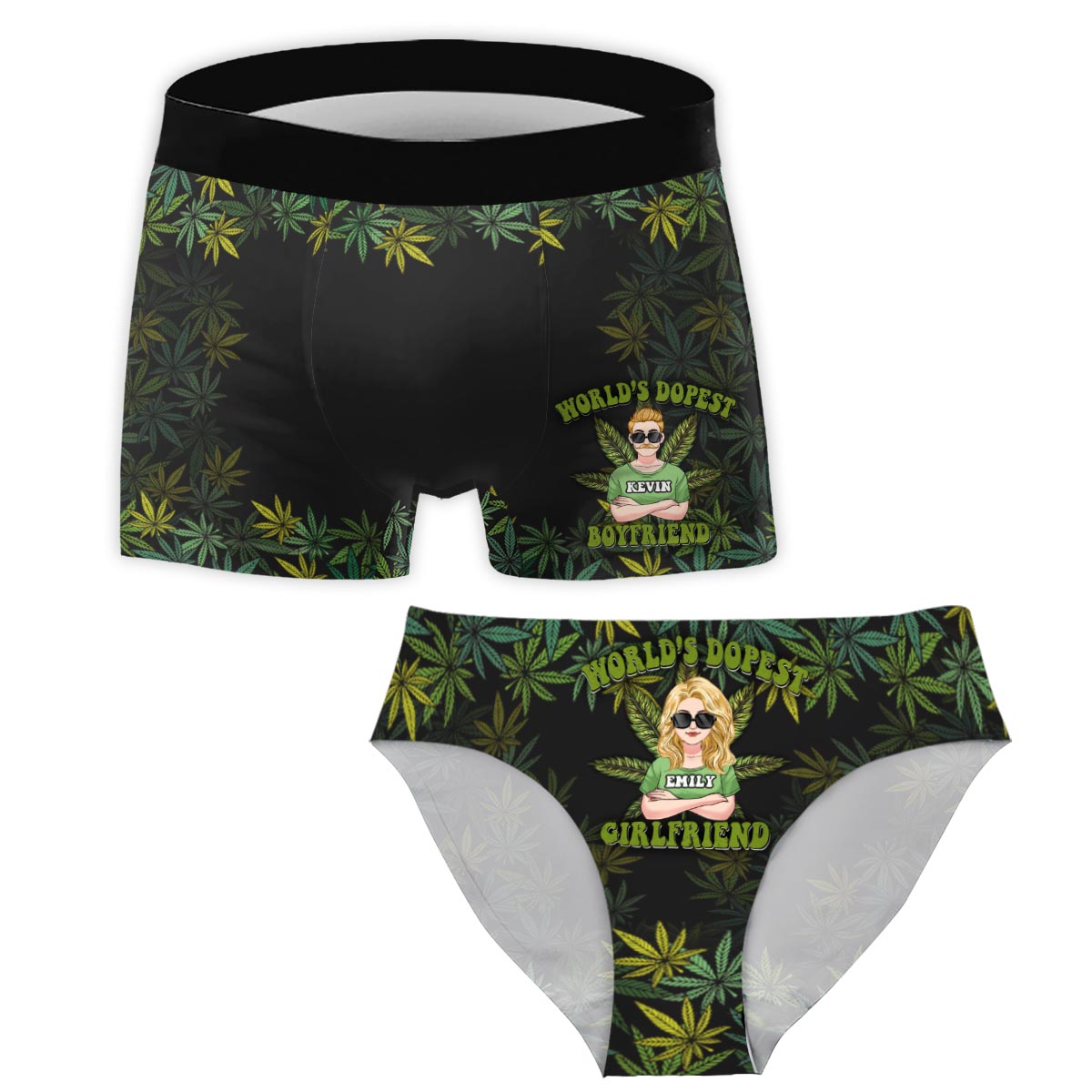World Dopest Boyfriend Girlfriend 420 Couple - Personalized Weed Women Briefs & Men Boxer Briefs