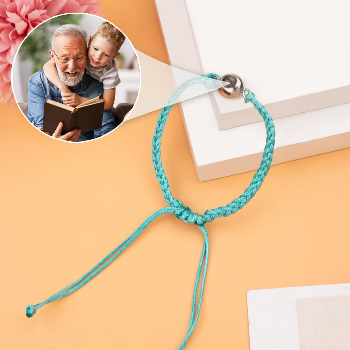 Je t'aime, Papi - Cadeau pour grand-père - Bracelet à projection personnalisé