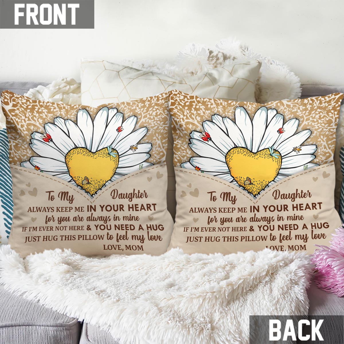 Tu es mon rayon de soleil - Cadeau pour grand-mère, maman, fille, petite-fille, sœur, épouse - Coussin décoratif personnalisé