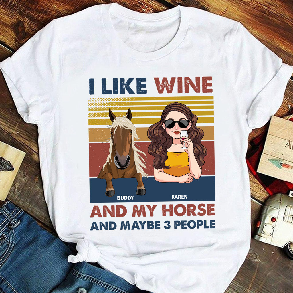 J'aime le vin et mon cheval - T-shirt et sweat à capuche personnalisés avec motif cheval