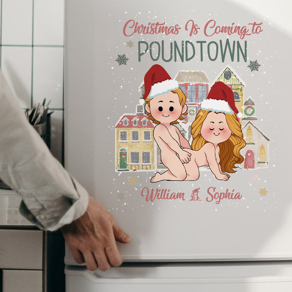 Joyeux Noël à Poundtown ! – Cadeau pour épouse ou époux – Autocollant personnalisé découpé à la forme