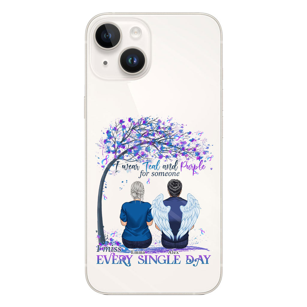 Je porte du turquoise et du violet - Coque de téléphone transparente personnalisée pour la prévention du suicide