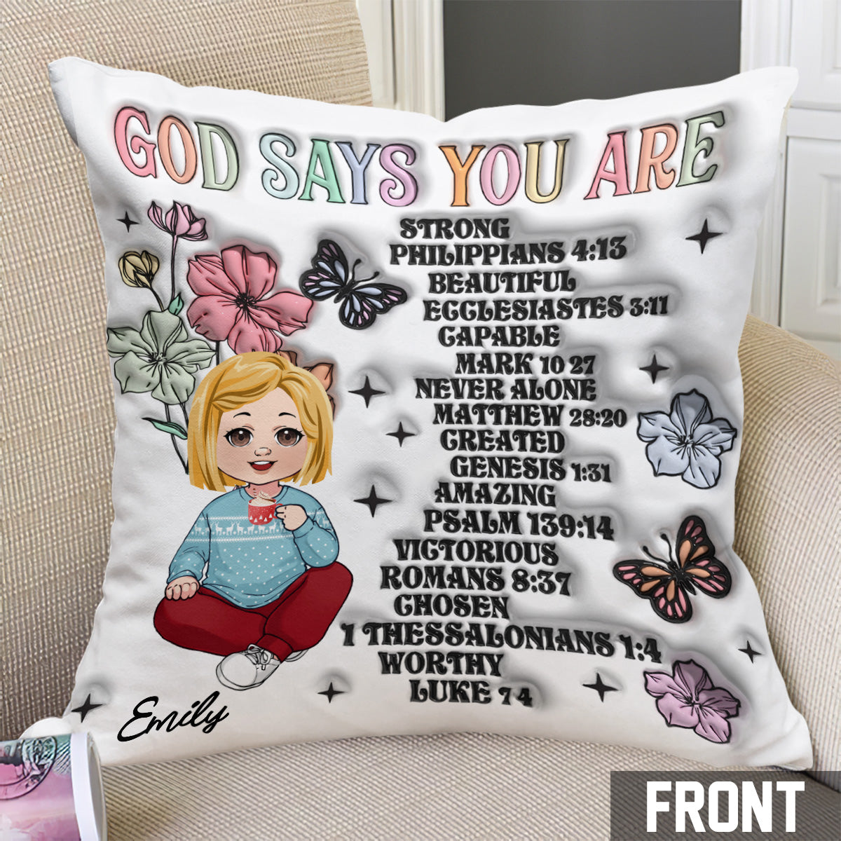 Dieu dit que tu l'es - Coussin décoratif personnalisé pour enfant