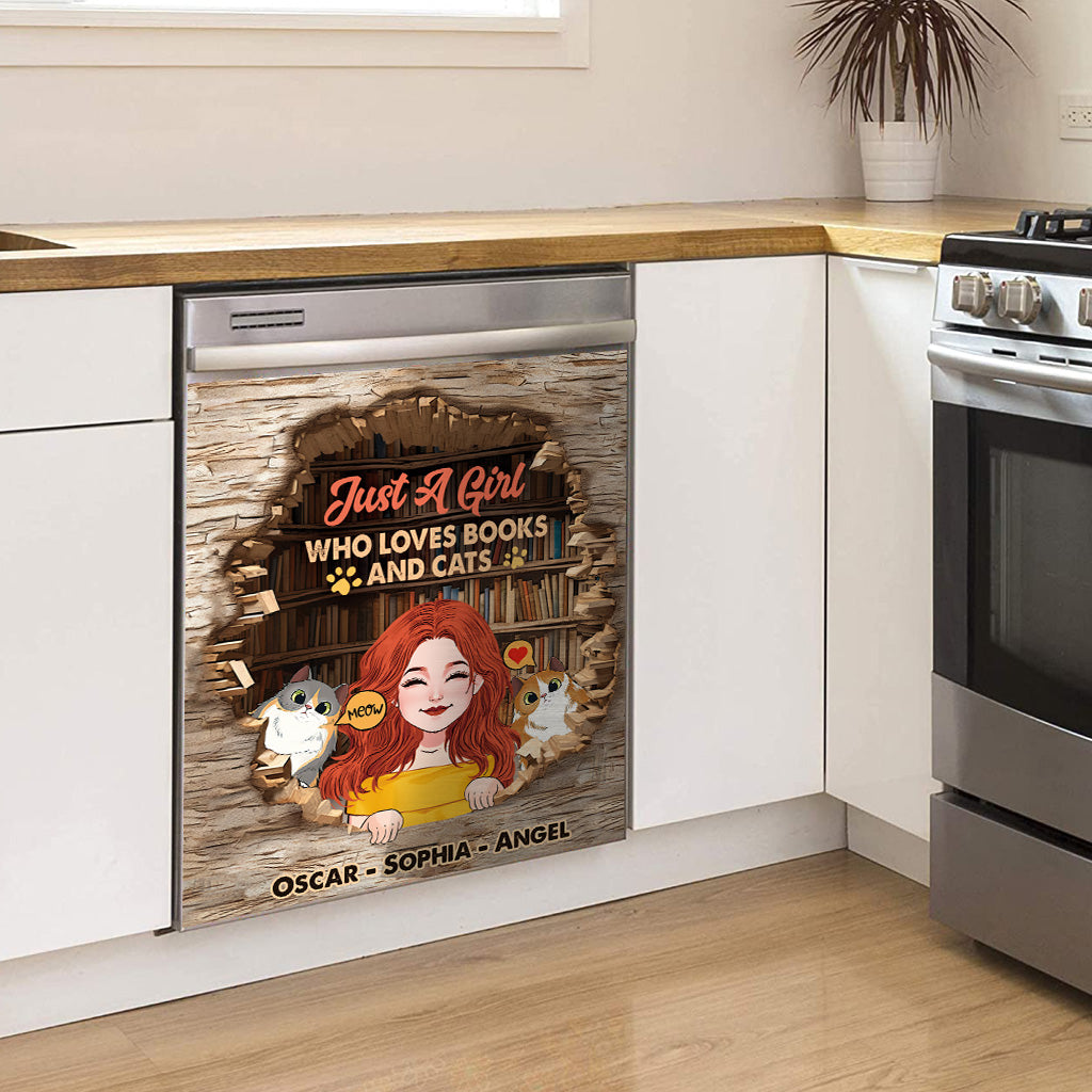 J'adore les livres et les chats - Housse de lave-vaisselle personnalisée en forme de livre