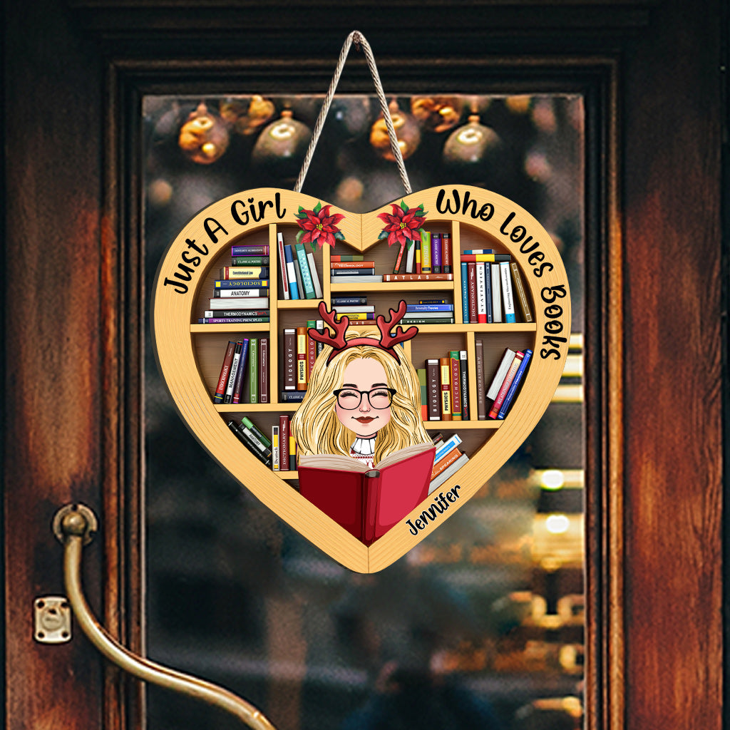 Juste une fille qui aime les livres - Panneau en bois personnalisé en forme de livre