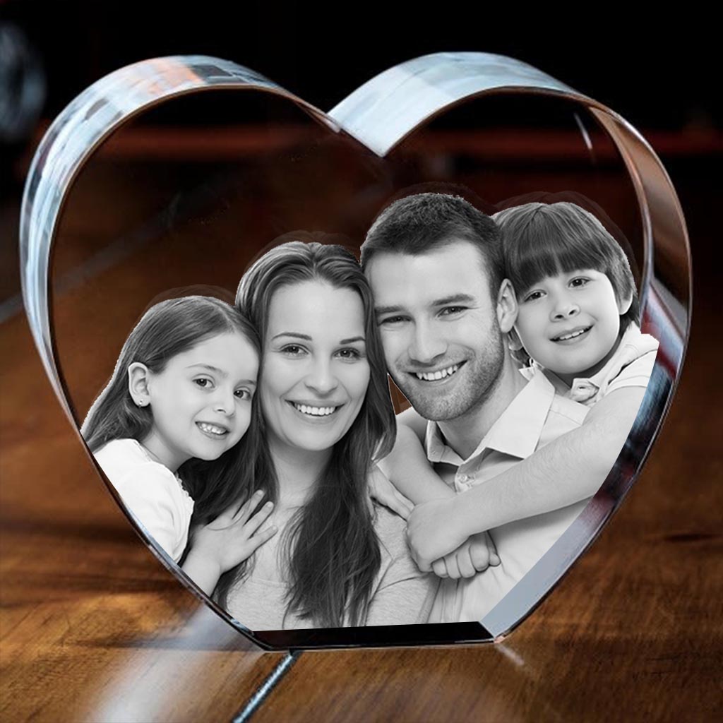Custom Photo - Personalized Family Laser Engraving 3D Heart Shaped Crystal Lamp