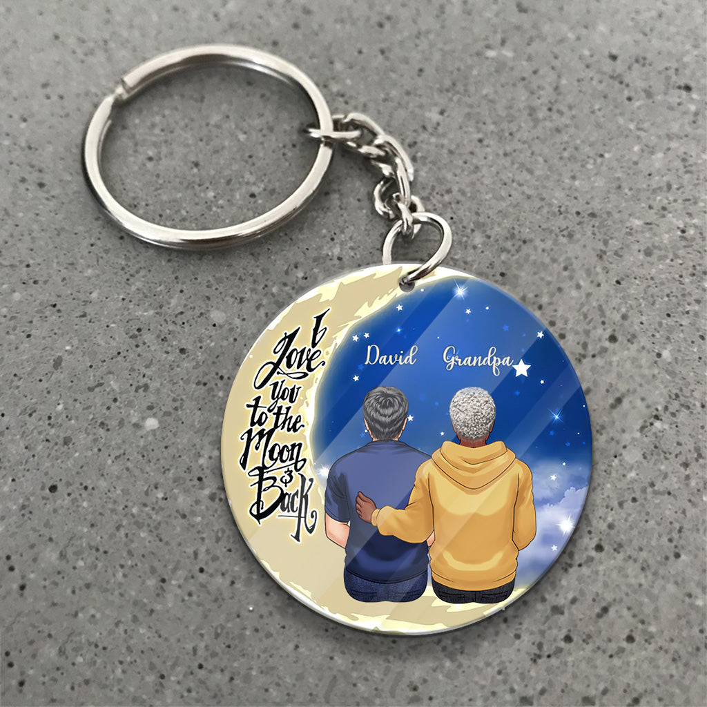 Aller et revenir de la Lune - Cadeau pour grand-mère, maman, papa, grand-père - Porte-clés personnalisé
