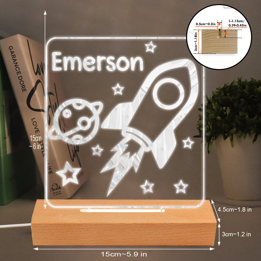 Rocket Night - Personalized Newborn Shaped Plaque Light Base